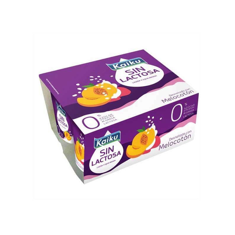 YOGUR KAIKU SIN LACTOSA DESNATADO CON MELOCOTON 4*125 GRS